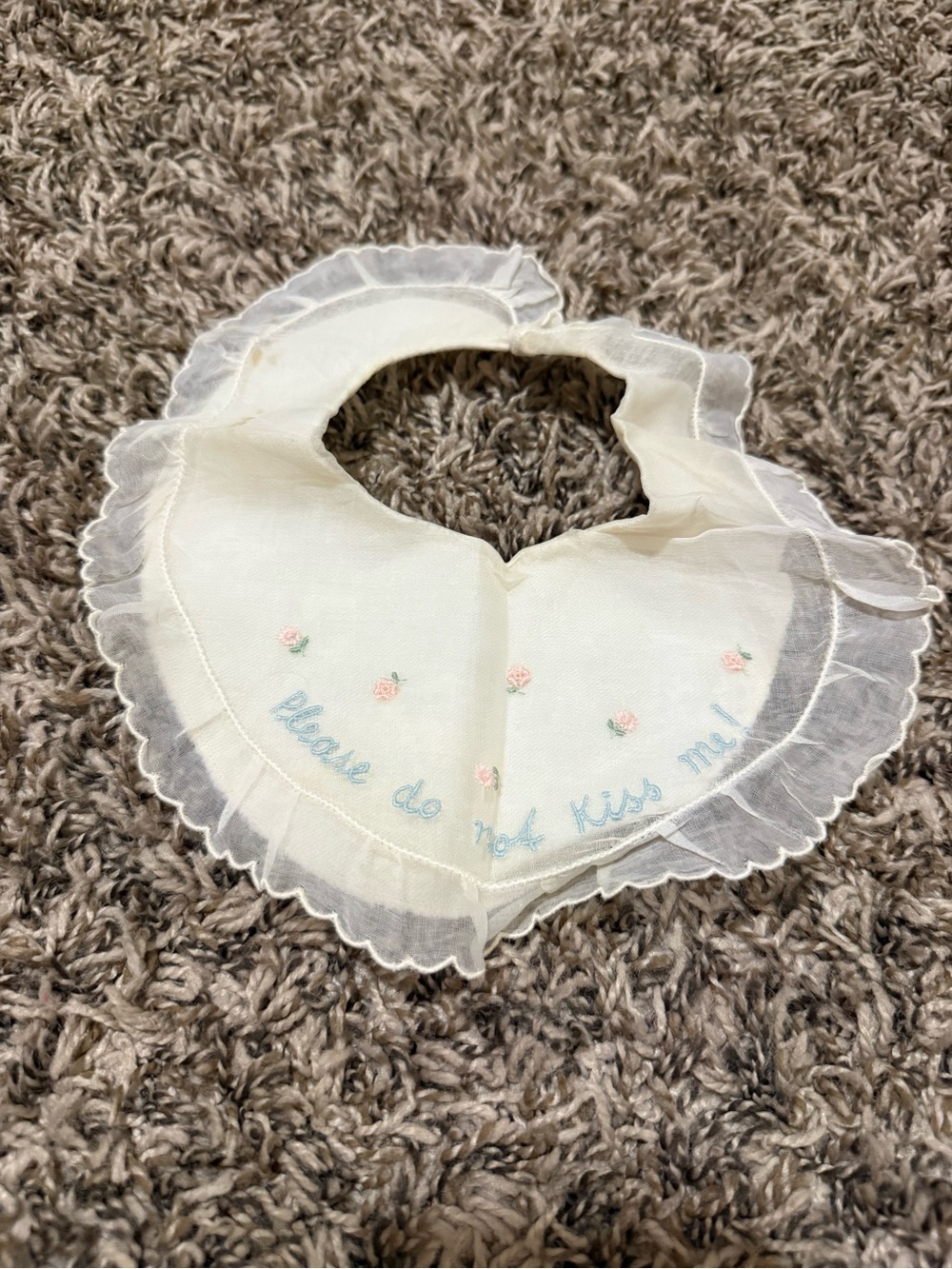 Delicate Cream Baby Bib with Pink Rose Embroidery